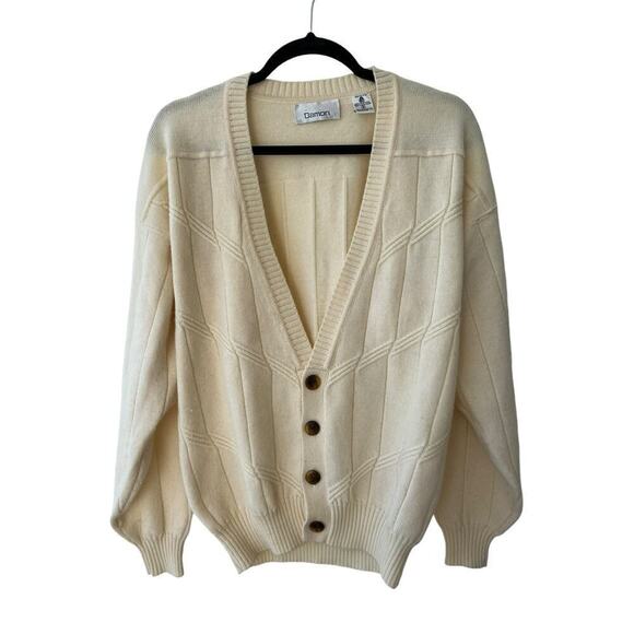 Vintage Damon Women’s Wool Cardigan Size Large Cream Beige - Picture 1 of 7